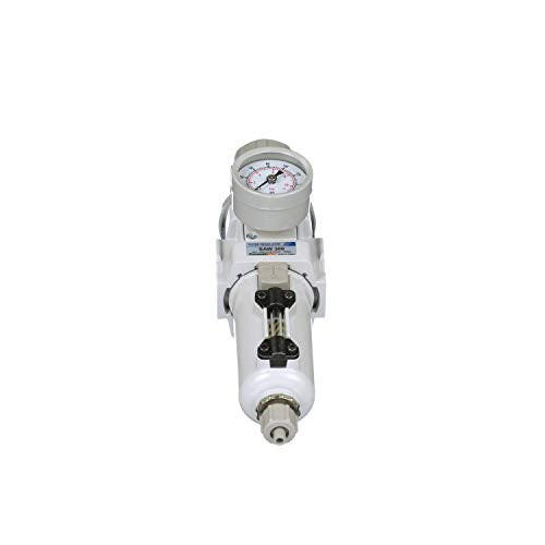 PneumaticPlus SAW300-N03BG-MEP Compressed Air Filter Regulator Piggyback Combo 3/8" NPT - Metal Bowl, Manual Drain, Bracket, Gauge - style: Metal Bowl - Manual Drain
