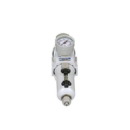 PneumaticPlus SAW300-N03BG-MEP Compressed Air Filter Regulator Piggyback Combo 3/8" NPT - Metal Bowl, Manual Drain, Bracket, Gauge - style: Metal Bowl - Manual Drain