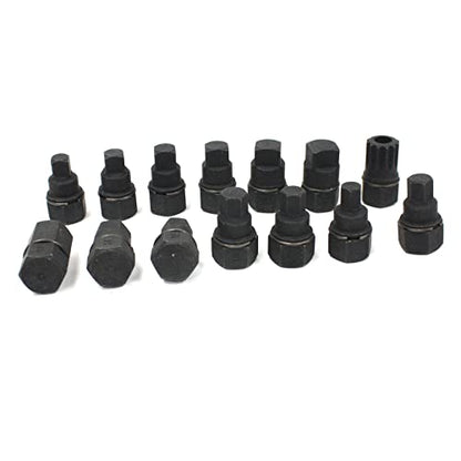ARC-POWER 14 pc 3/8" Drive Socket Master Oil Drain Plug Key Set M16 Spline Car Hex Square
