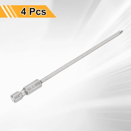 HARFINGTON 4pcs #0 Phillips Screwdriver Bit PH0 1/4" Hex Shank 4.3" (110mm) Long 0.12" Rod Magnetic Cross Head Drill Bits S2 Steel Industrial Screw Driver Bit for Electric Power Tools, Gray - size: PH0 x 4.3" x 0.12"