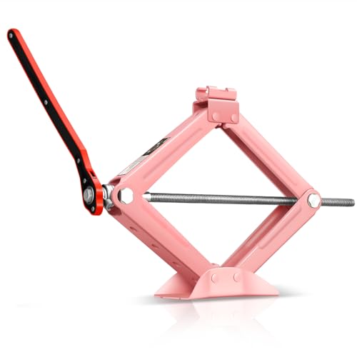 Auto Dynasty Scissor Jack, 1.5 Ton (3306 LBS) Portable Car Lift Jack, Quick Lift Car Tire Changing Kit with Extended Ratchet Wrench for SUV MPV Auto, Pink - color: Pink, size: 1.5T