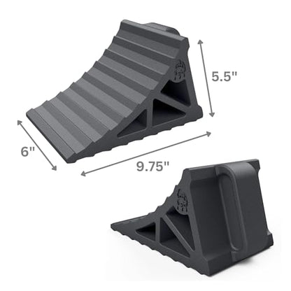 EKON OX BLOX Heavy Duty Wheel Chocks with Handle 2-Pack - Wide 6" Footprint | With Grooves to Prevent Tires from Slipping; Campers, Trailers & RV Wheel Chocks; 100% Recycled Rubber Wheel Chocks