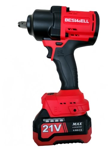 BESWELL CIW-112B 1/2" Cordless Impact Wrench Kit with 2x 4.0Ah Batteries | 885 Ft-Lbs brushless electric gun. Includes 2 batteries, charger, 3pcs deep sockets & case for fast car tire repair.