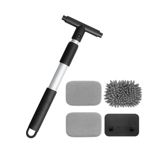 Car Windshield Cleaner Tool, Extendable Handle Rectangular Vehicle Window Cleaner with 3 Washable and Reusable Microfiber Pads, Auto Windscreen Cleaning Tool, Universal Fit - size: Rectangular