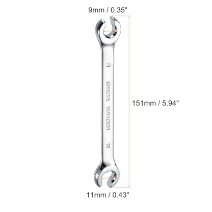 HARFINGTON Flare Nut Metric Wrench 9mm x 11mm CR-V Mirror Polished Chrome Plating Metric Wrench for DIY Hand-making Automotive Repairs and Household Maintenance - size: 9mm x 11mm