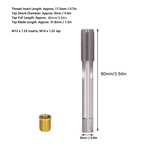 for Spark Plug Thread Hole Repair Tools Metal M12x1.25 Inserts M14x1.25 Tap 14mm Rethreaded Kit M12X1.25 for Spark Plug Thread Repair Kit Insert 12Mm Back Tap Tool