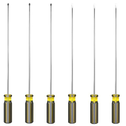 6 Pcs Long Screwdriver Set, 15.5 Inches Long Slotted Screwdriver and Phillips Screwdriver, Magnetic Long Skinny Screwdrivers with Cushioned Handle