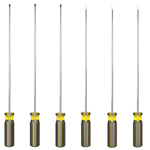 6 Pcs Long Screwdriver Set, 15.5 Inches Long Slotted Screwdriver and Phillips Screwdriver, Magnetic Long Skinny Screwdrivers with Cushioned Handle