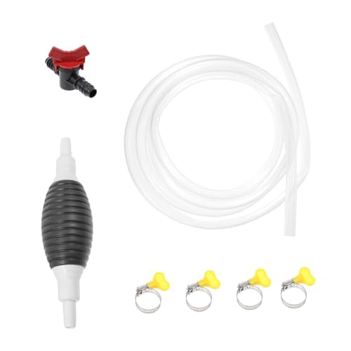 Manual Fuel Transfer Pump with Hose Hand Siphon Device for Cars Motorcycles and Fish Tanks Portable Oil Absorber Kit with Air Bulb and Clamps for Easy Manual Liquid Transfer