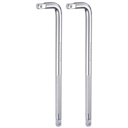 HARFINGTON 2 Pcs Socket Breaker Bar 3/8" Drive 10" Long 40CR Alloy Steel L-Shape Extension Bar Axle Nut Socket Wrench for Car Mechanical Equipment Repair, Silver - size: 3/8"x10"