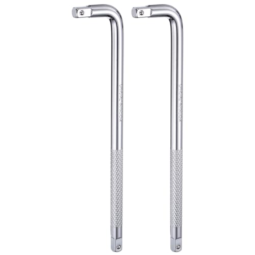 HARFINGTON 2 Pcs Socket Breaker Bar 3/8" Drive 10" Long 40CR Alloy Steel L-Shape Extension Bar Axle Nut Socket Wrench for Car Mechanical Equipment Repair, Silver - size: 3/8"x10"