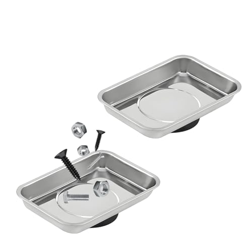 2 PCS Magnetic Parts Tray Set, Stainless Steel 3.6"×2.5" Square Magnetic Tool Tray for Mechanic's, Thickened Magnet Parts Tray for Screws, Bolts, Nuts, Washers, Pins - color: 3.6"×2.5" Square