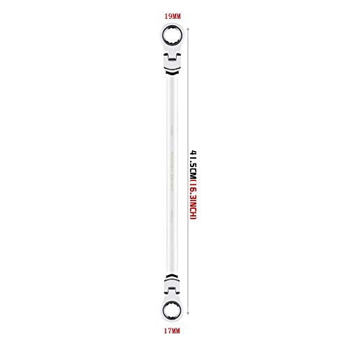 BULLTOOLS Flex-Head Extra Long Ratcheting Wrenches Double Box End Chrome Vanadium Steel 72-Tooth Wrench with Metric 17 mm x 19 mm - size: 17mmx19mm