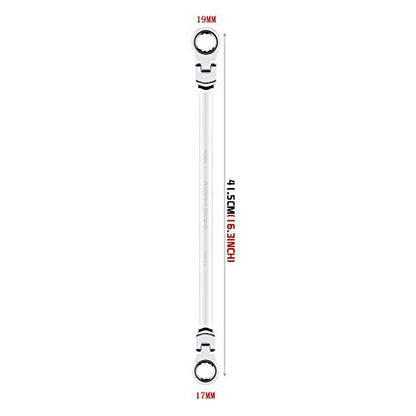 BULLTOOLS Flex-Head Extra Long Ratcheting Wrenches Double Box End Chrome Vanadium Steel 72-Tooth Wrench with Metric 17 mm x 19 mm - size: 17mmx19mm