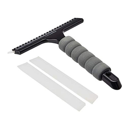 Amazon Basics All-Purpose Window Squeegee with Handle for Car Windshield, Shower, Glass, Mirror Cleaning, Silicone Rubber Blade, Streak-Free Results, Lightweight, Black, 8-inch