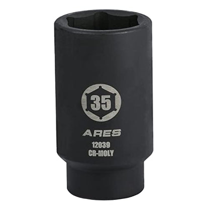 ARES 12039 35MM Axle Nut Socket, 6 Point Socket | Extra Deep 1/2-Inch Drive Impact Socket for Easy Removal of Axle Shaft Nuts - size: 35mm 6-Point