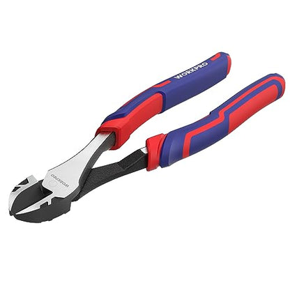WORKPRO 8 Inch High Leverage Diagonal Pliers, CRV Steel & Anti-Slip Handle | Heavy Duty Wire Cutters / Diagonal Cutters for Cutting Copper, Brass, Iron, Aluminum & Steel Wires