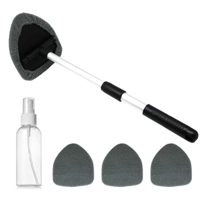 Car Windshield Cleaning Tool,Extendable Handle & 4 Microfiber Pads,Auto Wiper Inside Windshield Brush for Car & Home Windows