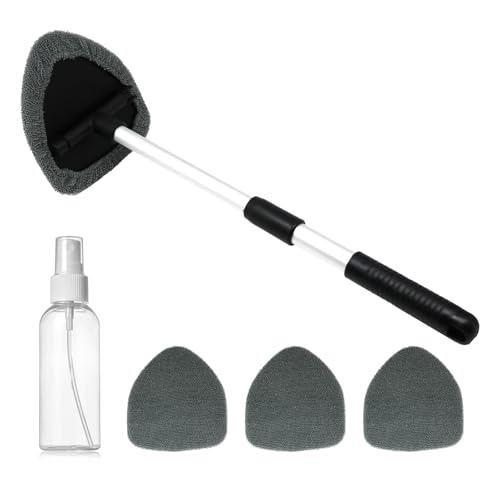 Car Windshield Cleaning Tool,Extendable Handle & 4 Microfiber Pads,Auto Wiper Inside Windshield Brush for Car & Home Windows