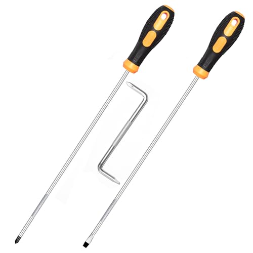 Long Screwdriver Set 3-Piece, Flat and Phillips Head Screwdriver 12 inch Long with Offset Z-Type Double End Screwdriver