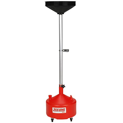 ZEELINE BY MILTON ZE8DC 8-Gallon Poly Oil Drain, Adjustable Height 48-71 in., Rolling Waste Oil Drain with Funnel Screen, 4 Swivel Casters for Oil, Coolant & Transmission Fluid