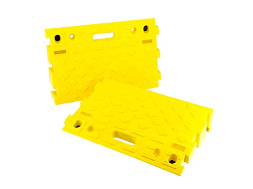 MAXXHAUL 50707 Portable Interlocking Plastic Curb Threshold Ramp Set (Yellow), 21.5 x 13.5 x 4 in, 2,000 lb Capacity per Ramp, for Driveway, Dock, Scooter, Wheelchair, Car, Truck