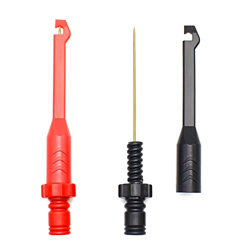 Electronic Wire Piercing Probe Clip for Automotive Diagnostic Tester Tool, Puncture Wire Back Probe Pins Insulation for Car Circuit Detection Black&Red, 2 Pack - size: 4mm
