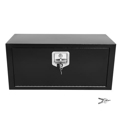 Heavy Duty Steel Plated Underbody Truck Tool Box with T-Handle Lock, Waterproof Tongue Box for Storage with Smooth Surface for Truck, Pickup, RV, Trailer - Black, 30" x 12" x 14" Inch - size: 30" x 12" x 14"