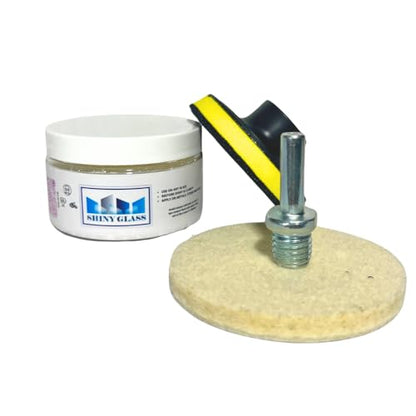 Pro Glass Polishing Kit, Oxido de Cerio, TREO 99.9%, High Grade Cerium Oxide Powder 3.52 oz, Wool Felt Disc + Drill Adapter, Glass Scratch Remover