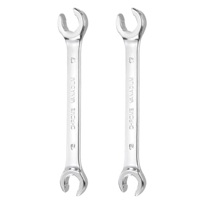 HARFINGTON 2 Pcs Flare Nut Wrench 15mm x 17mm Metric Double Open End Thick Spanner Mirror Polish Finish 45# Steel Brake Line Wrench For Fuel Tube Hose Transmission Line, Silver - size: 15mm x 17mm