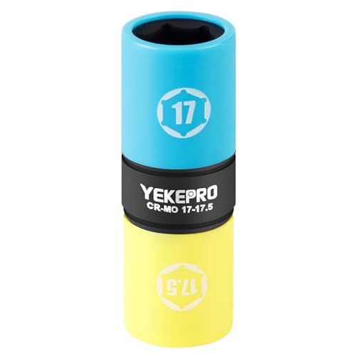 1/2" Drive Flip Lug Nut Socket 17mm x 17.5mm, Double Ended Thin Wall Impact Flip Socket for Lug Nut Removal, Dual Size Wheel Nut Socket Tool, 1Pc - size: 17mm x 17.5mm, 1pcs