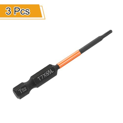 HARFINGTON 3pcs T7 Torx Head Screwdriver Bit 2.56" (65mm) Long 1/4" Hex Shank Magnetic No Hole Tamper Proof 6 Point Star Screw Driver Drill Bits Phosphate S2 Steel Industrial Power Tools - size: T7