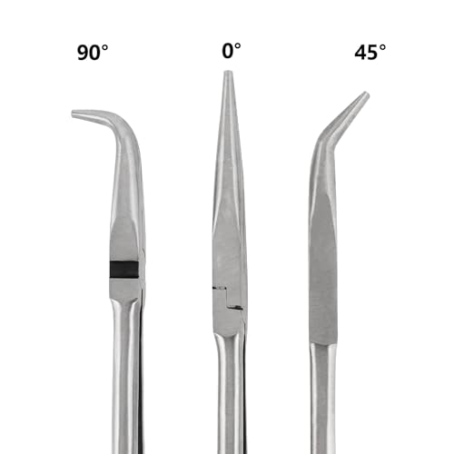 FUNSUEI 3 PCS 16 Inches Extra Long Needle Nose Pliers Set, Long Nose Pliers Set, Long Reach Pliers Set for, 90-Degree Angle, 45-Degree Angle, Straight Needle Nose