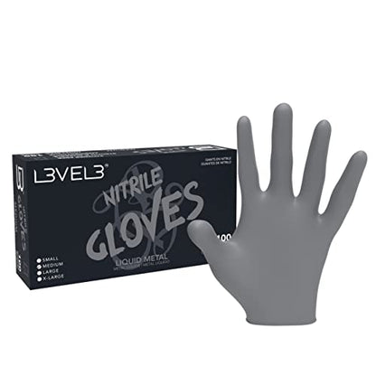 L3 Level 3 Nitrile Gloves - Professional Heavy Duty Disposable Gloves - Latex Free - Fits Snug - Box of 100 - color: Silver, size: Small (Pack of 100)