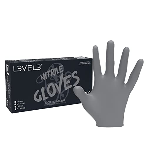 L3 Level 3 Nitrile Gloves - Professional Heavy Duty Disposable Gloves - Latex Free - Fits Snug - Box of 100 - color: Silver, size: Small (Pack of 100)