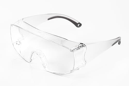 Koziface Safety Glasses for Men and Women White Blue Pink Over Eye Glasses Prescription Anti Fog Clear Lens Side Shields C31 - color: White