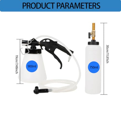 Vacuum Brake Bleeder Kit, 0.9L Vehicle Manual Brake Bleeder Vacuum Pump | with 8 Master Cylinder Adapters, 0.75L Refilling Bottle, One-Person Operation Brake Fluid Bleeder for Car Truck SUV Sedan
