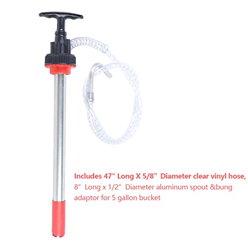 Manual Push Oil Pump Transfer Pump,Manual Push Pump with 47" Long X 5/8”Diameter Clear Vinyl Hose Oil Bucket Pump for 5 Gallon Bucket,Non-Drip Nozzle