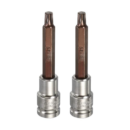 HARFINGTON 2Pcs Torx Bit Socket 1/2" Drive T45 S2 Steel 6 Point Head Long Screwdriver Drill Bits CR-V Steel Socket Adapter for Home Auto Axle Hex Nuts Bolts Repair - size: T45