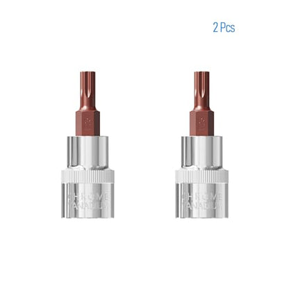 2-PC 3/8-Inch Drive T25 Torx Bit Socket, S2 Steel Bits, Heat Treated CR-V Steel Star Sockets 1.9"(48mm) Length - size: T25