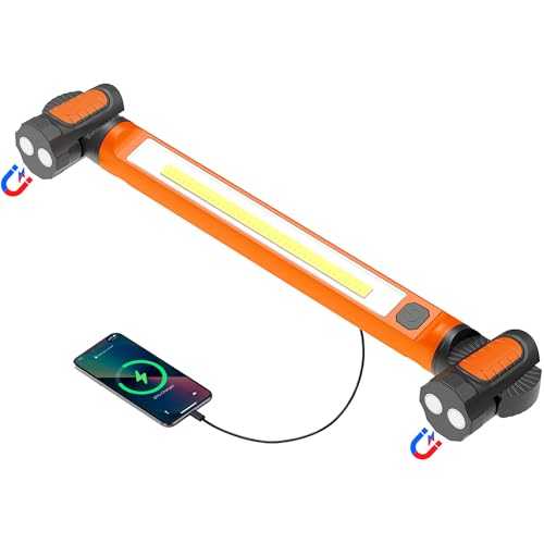 Mechanic Work Light, wokelux 3000LM LED Work Light, 5200mAh Rechargeable Magnetic Work Light, Underhood Cordless Work Lights with Hooks for Mechanics Inspection Workshop Emergency - color: Orange