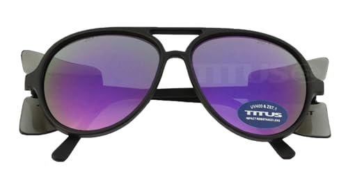 TITUS G35 Retro Aviator Z87 DOT ANSI CE Approved Safety Glasses | W/Protective Side Shields, UV400 Polycarbonate Lenses, Flexible Nylon Stems, Eye Protection, Sunglasses, Motorcycle, Shooting - color: Purple Rev Mirror Over Smoke