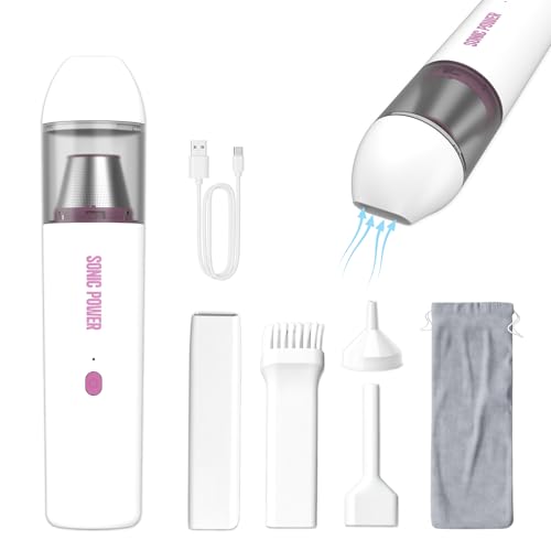 SonicPower Portable Cordless Car Vacuum, 15000Pa High Suction Handheld Vacuum Cleaner, 2-in-1 Vacuum & Blower, with 4 Attachments & Portable Storage Bag for Car, Home, Pet & Office (White & Pink) - color: White & Pink