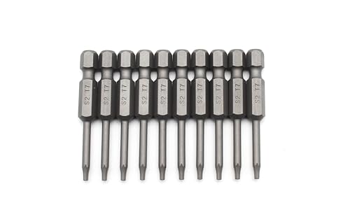 TEMO 10 pc T7 Torx Star Head Screwdriver Bit Set, S2 Steel 6 Point T-7 Reduced Round Shaft Screwdriver Insert Bits Hex Shank - size: T7 Round