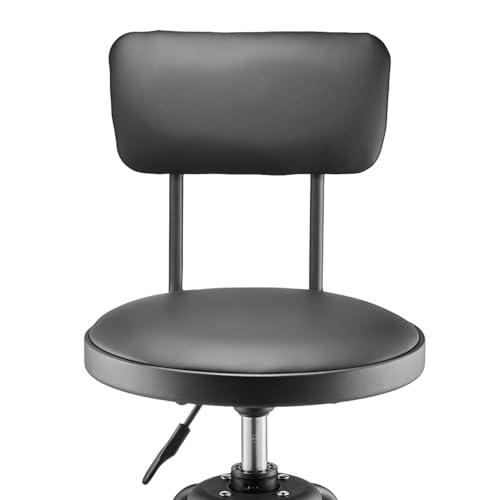VEVOR Shop Stool with Backrest, Pneumatic Garage Seat/Work Stool with 300 lbs Capacity, Adjustable Height Roller Creeper Seat, 360° Swivel Padded, for Garage, Shop & Auto Repair, Black - style: with Backrest-no Casters