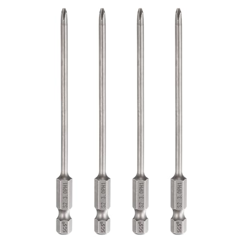 HARFINGTON 4pcs #1 Phillips Screwdriver Bit PH1 1/4" Hex Shank 4" (100mm) Long 0.12" Rod Magnetic Cross Head Drill Bits S2 Steel Industrial Screw Driver for Electric Power Tools, Gray - size: PH1 x 4" x 0.12"
