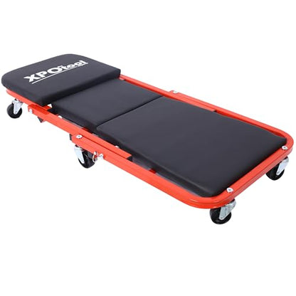 Gecheer 36-Inch Low-Profile Mechanic Creeper Seat with 6 Wheels, 300-Pound Capacity, Cushioned Vinyl Cover, Powder-Coated Steel Frame – Red
