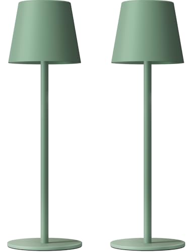 Kakanuo Cordless Table Lamp Rechargeable Green - KK 2 Pack 5000mAH Battery Operated Lamp for Dining Table, 3 Color Stepless Dimming Wireless Lamp for Counter, Outdoor Patio, Touch Control - color: Green, size: 2 Pack 14in - Down Light