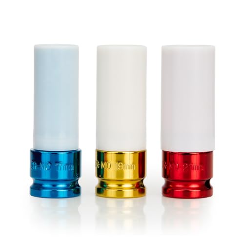 OEMTOOLS 25583 3 Piece 1/2" Drive Wheel Protector Impact Socket Set, Extra Thin Wall Socket Set, Keeps Lug Nuts and Wheels Protected, CR-MO Metric Socket Set - size: 3 Piece Set (17mm, 19mm, 21mm)