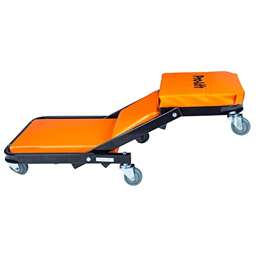 Pro-Lift Foldable Z Creeper - 2-in-1 Rolling Folding Car Creeper & Seat - 40" Adjustable Roller Garage Chair Lay Down or Sit, 450 LBS Capacity Under Car Roller Creeper with 6 Swivel Casters - color: Orange